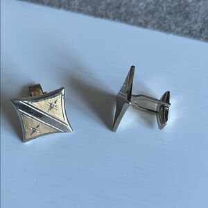 Cufflinks vintage, silver/ gold-tone cufflinks with diagonal line $ star design.